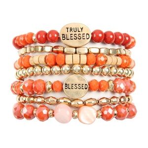 Beautiful Coral and Gold "truly blessed" bracelet stack